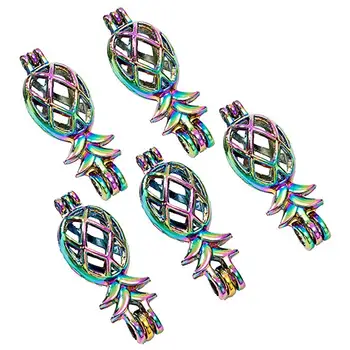 

10 PCS Small Pineapple Rainbow Colorful Pearl Oyster Bead Cage for Jewelry Making/Essential Oil Scent Diffuser Locket Pendants