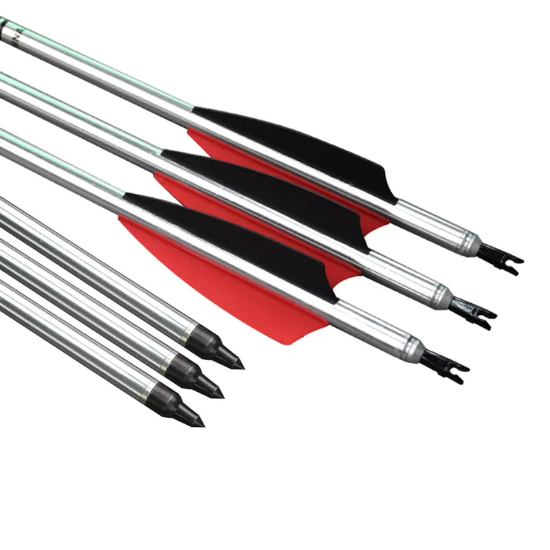 12Pcs 30 inch Archery Aluminum Arrows Silver Shaft 3" Shield Vane 100
