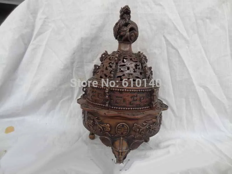 

14" China Bronze Dragon Head Statue Elephant Longevity Incense Burner Censer z