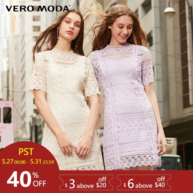 

Vero Moda 2019 Spring Round Neckline Elbow Sleeves Lace Dress | 31916Z511
