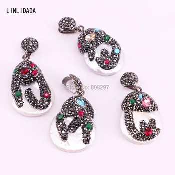 

5Pcs Nature pearl pendant charms, pave rhinestone crystal gem pendants jewelry findings