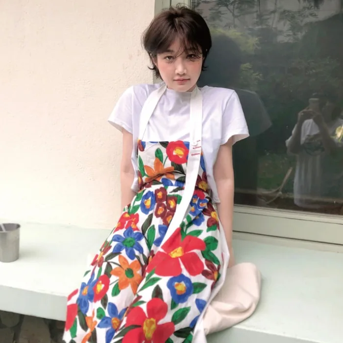 

Colorful Flower Print Dress Straps Long Dress Kawaii Summer Dress Robe Longue Vestido Largo Vestiti Lunga