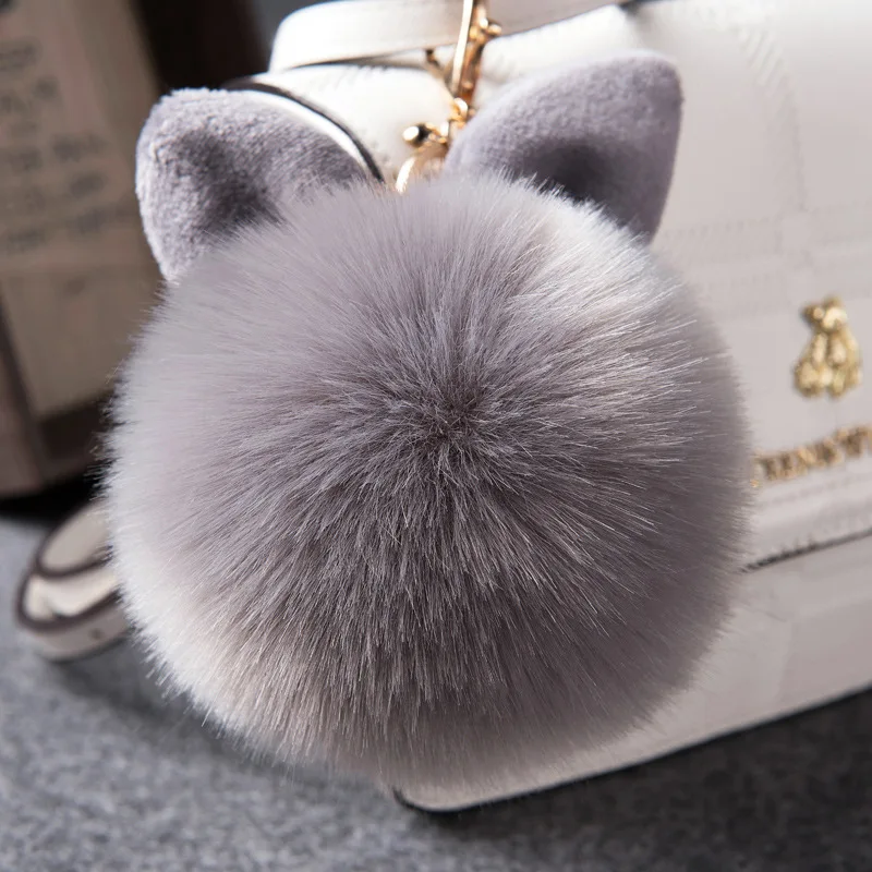 Women Soft Faux Rabbit Fur Pompom Keyring Bag Keychain Fluffy  Pom Pom Key Ring