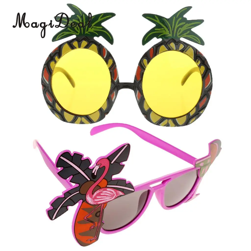 

2pcs Tropical Summer Beach Party Fun Flamingo Palm Tree Pineapple Cocktail Sunglasses Glasses Shades Costume Props