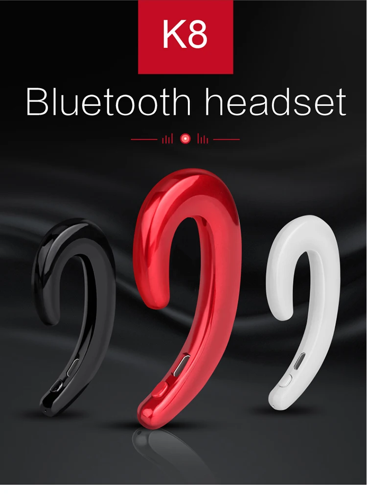 

K8 Bone Conduction Earhook Wireless Bluetooth Earphone Noise Cancelling Stereo Headphone with Mic