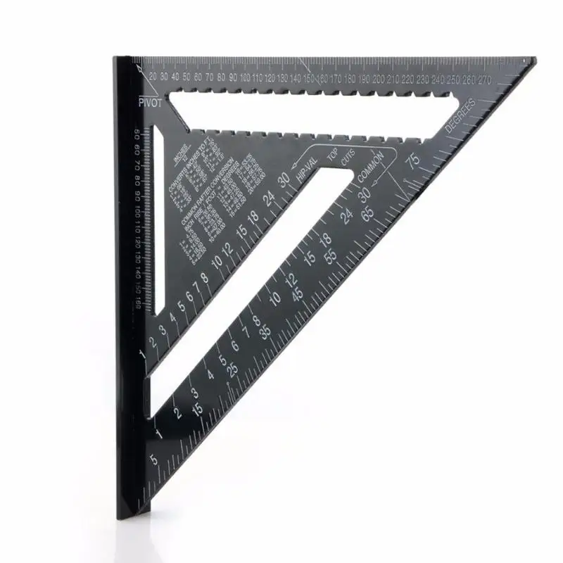 12inch Black Alloy Triangle Ruler Measuring Tool Straight Angle Ruler for Woodworking Square Layout Gauge Measuring Trammel Tool