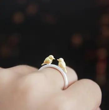 

New 925 Sterling Silver Gold Bird Rings For Women Fashion sterling-silver-jewelry Engagement Ring Adjustable Size