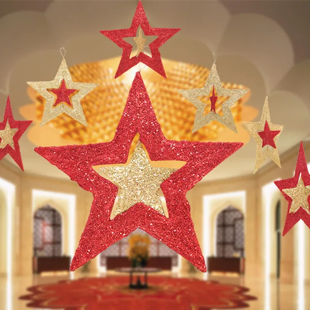 Christmas Decorations Golden Red Star Laser Hanging Pentagram Bar Christmas Decorations Golden Red Star Laser Hanging Pentagram Bar Ceiling Home Ornaments Xmas Party Decor