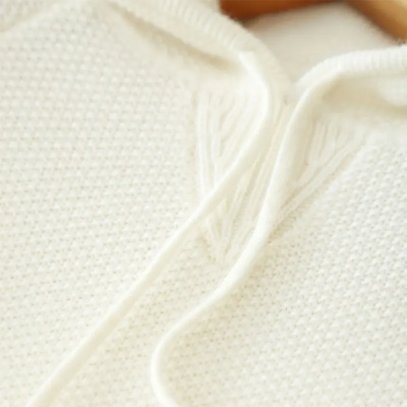 Новинка чистый кашемир белое платье женское с длинным рукавом осень зима толстый свитер с капюшоном длинное платье