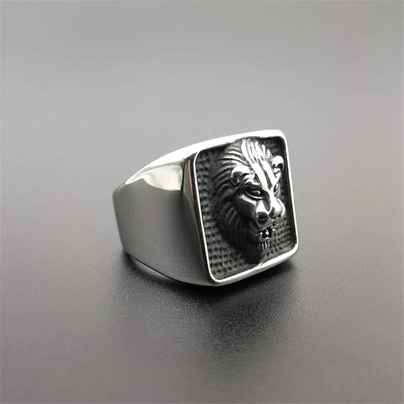 

Popular Punk Retro Animal Ring Titanium Steel High Quality Polished Black Lion Head Men's Ring Male/Boy/Lover's Ring JZ011