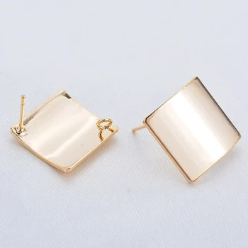 

Square Stud Earrings Post Hanger Connector Smooth Charms Metal Findings 24K Gold Color Earrings Making DIY Jewelry Accessories