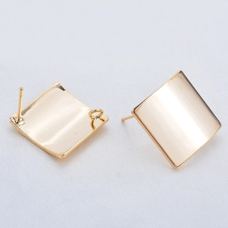 

Square Stud Earrings Post Hanger Connector Smooth Charms Metal Findings Real Gold plated Earrings Making DIY Jewelry Accessories