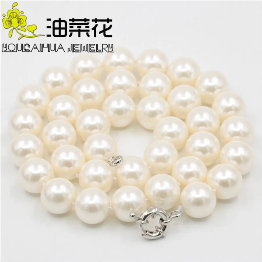 Charming 12mm Round Skin Pink Shell Pearl Necklace Hand Made Fashion Jewelry Making Design Gifts for Girl Women Party 18'' AAA |