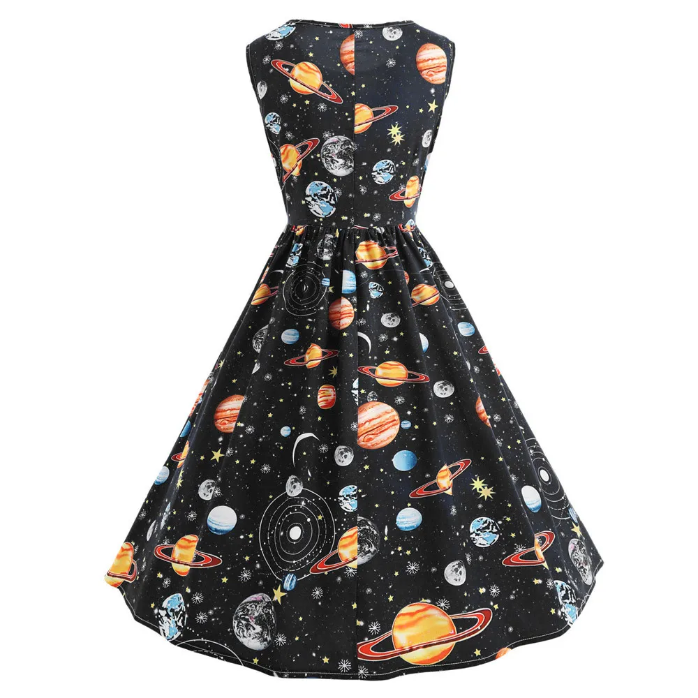 Feitong летнее платье женское с рукавами женское Винтажное с принтом звездное небо планета платье с рисунком космоса сексуальное платье# w30