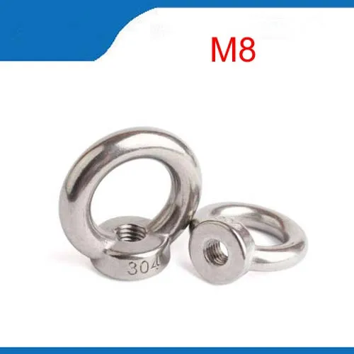 6pcs M8 Lifting Eye Nuts 304 Stainless steel Round Rings Hook nut