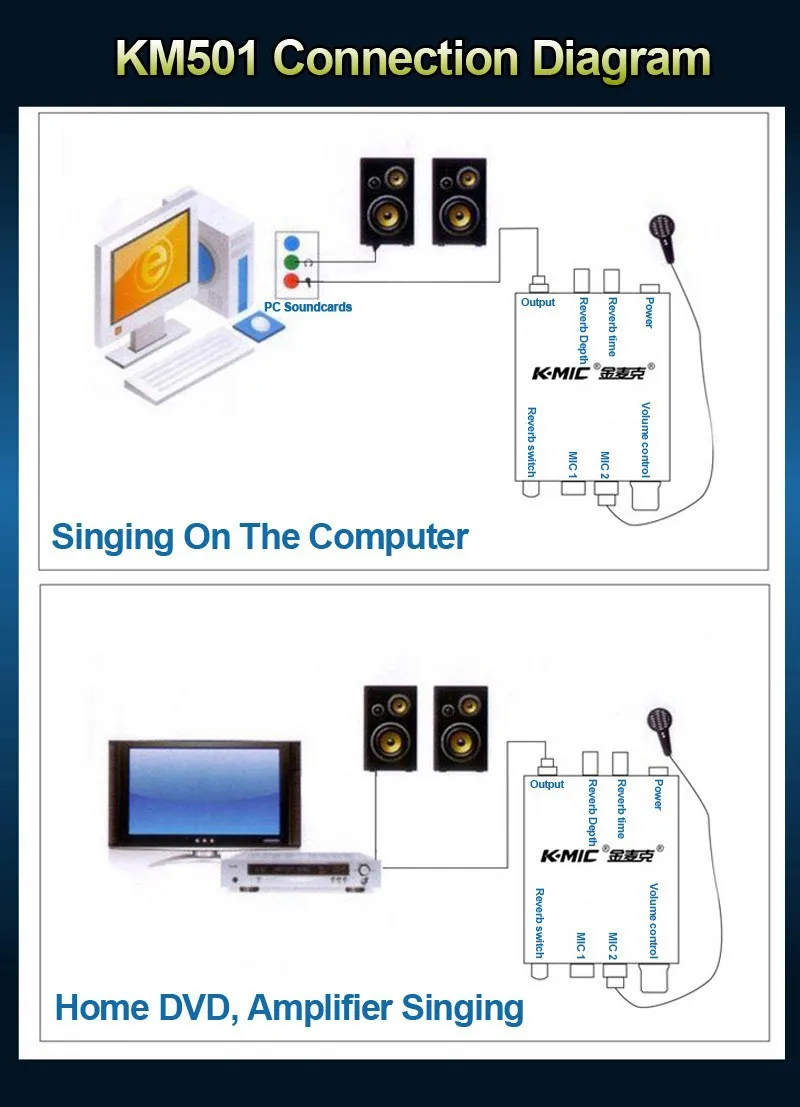 K-MIC KM501 домашний караоке реверберации микрофон динамик микрофон усилитель с высококачественным корпусом из алюминиевого сплава