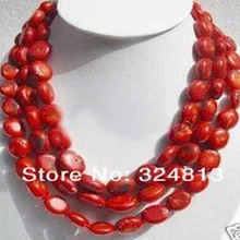 Длинные 50 ''красивая бижутерия ожерелье из красного коралла#1006