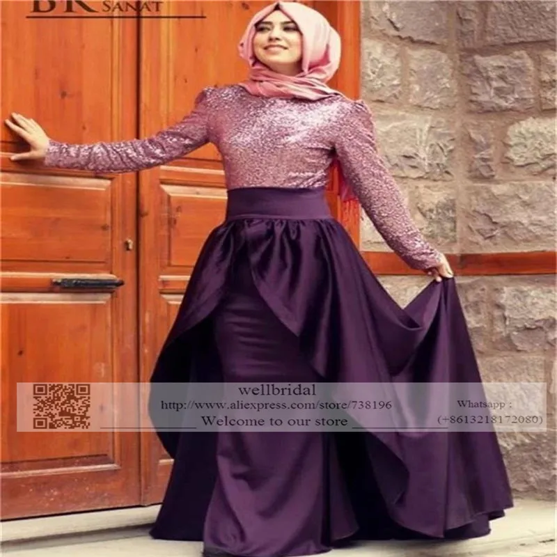 

High Neck Arabic 2019 A-Line Long Sleeve Muslim Robe de Mariage Hijab Dubai Saudi Arabia Sequins Event Gown Women Prom dress