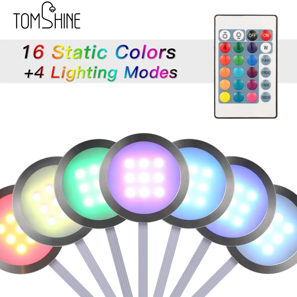 

4PCS RGB LED Cabinet Light Kit Slim Round Shape SMD5050 Brightness Adjustable Remote Control for Kitchen Ceiling light
