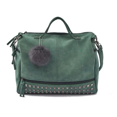 Yogodlns винтажная женская сумка из нубука, большие сумки с заклепками, женская сумка через плечо, мотоциклетная сумка-мессенджер с верхней ручкой - Цвет: green