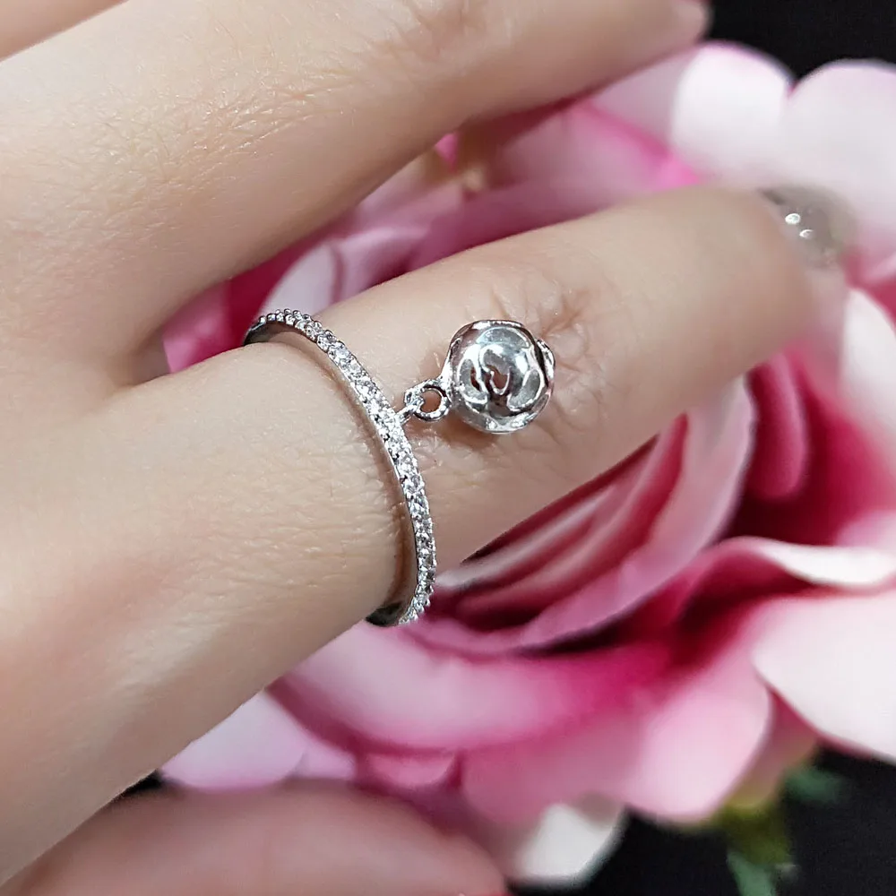 

SINLEERY Trendy Hollow Ball Pendant Rings With Tiny Crystal Women Rose Gold Silver Color Wedding Jewelry Dropshipping Jz191 SSE