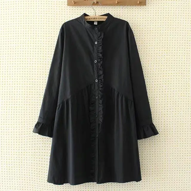 Plus Size 2XL-5XL Loose Women Clothing Long Shirt Long Sleeve Ruffles Shirt Blouse Black Red Button  Feminina Big Size  JZ226 (17)