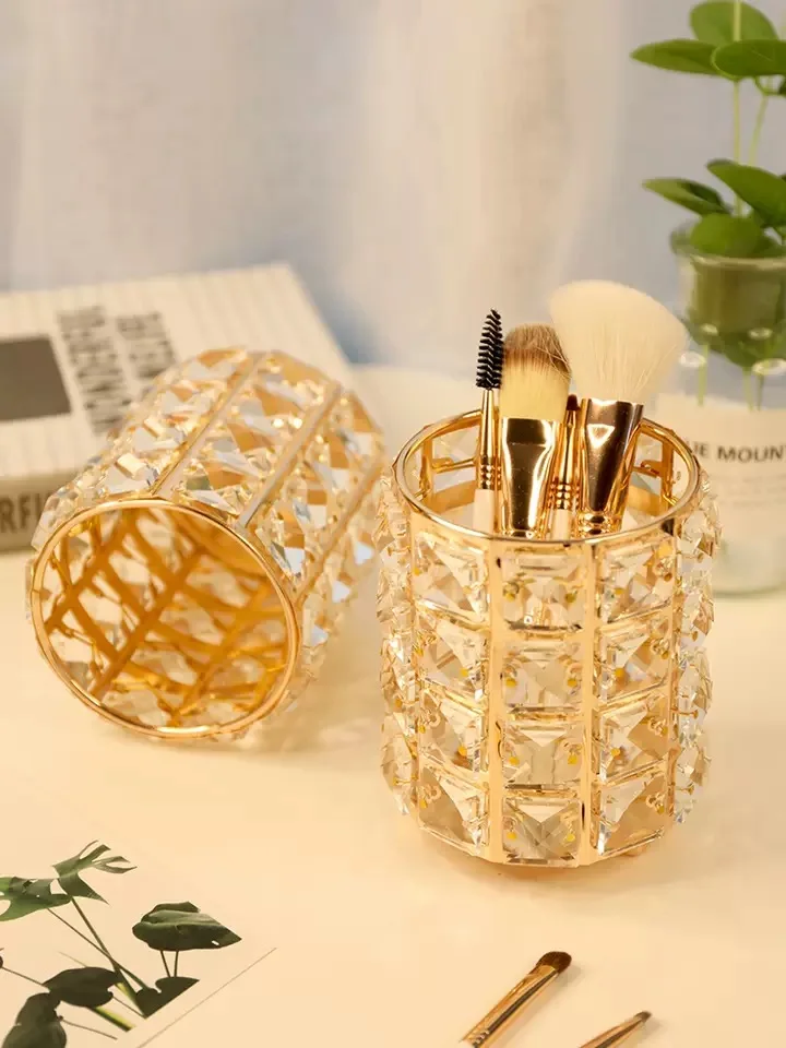 

Multi-Purpose Storage Holder Pencil Storage Rack Container Crystal Cosmetic Beauty Brush Container With Pearl