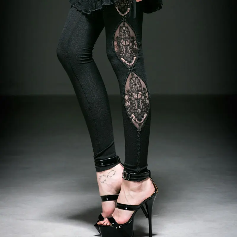 

Gothic Knitted Dark Fringe Jacquard Legging Steampunk Visual Kei Black Sexy Hollow Out Leggings