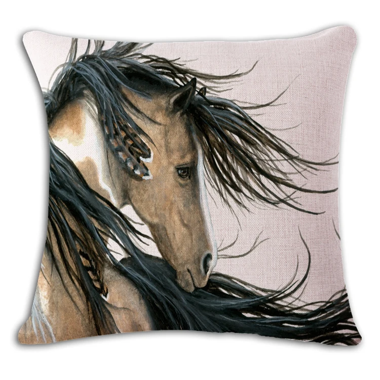 Индивидуальная Беговая подушка с лошадью, льняная наволочка с принтом, детское сиденье для дома, декоративная подушка, чехол для дома