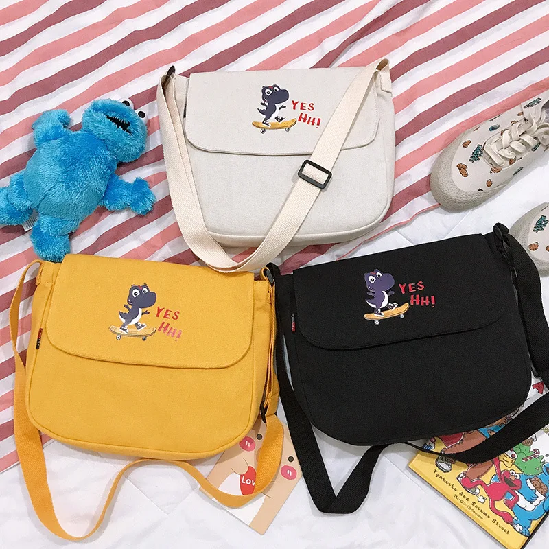 

2019 Summer New Fashion Women Cover Printing Canvas Bags Handbags Female Casual Basic Zipper Shoulder Bags Messenger Bags