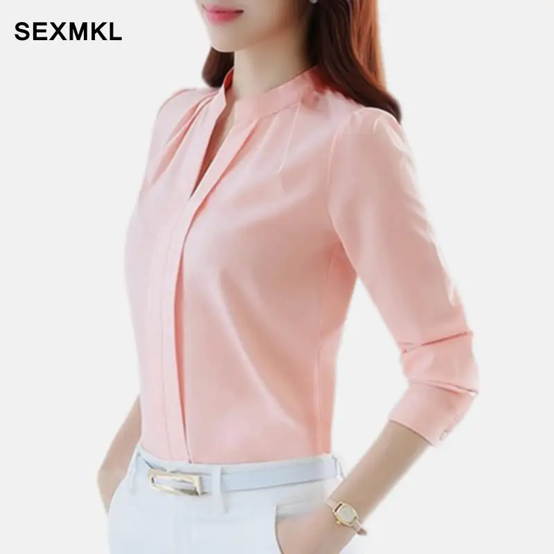 

Women Chiffon Blouse 2019 Fashion Spring Summer Casual Office V Neck Shirt Feminina White Blouse Shirt Women Long Sleeve Blouse