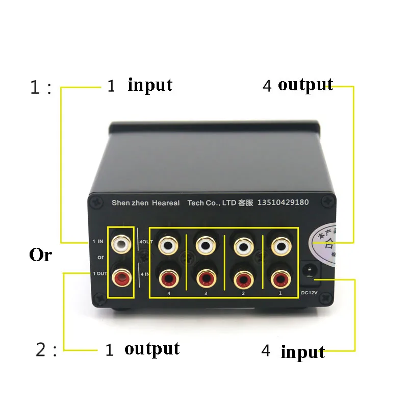 Lusya 4 Input 1 Output/ 1 Input 4 Output Two-way Audio Signal Switcher Switch Splitter Selector with RCA AC100V-240V l1-002