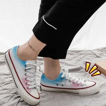 

2019 Spring autumn woman sports shoes Fashion Casual color Hand-painted Canvas shoes Wild Lace-up woman Skateboard shoes K2-2