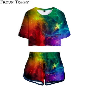

3D Star Sky Hip Hot Sale Sexy Style Kpop Women Summer Shorts and T-shirt Women Leisure Suit Fashion High Street