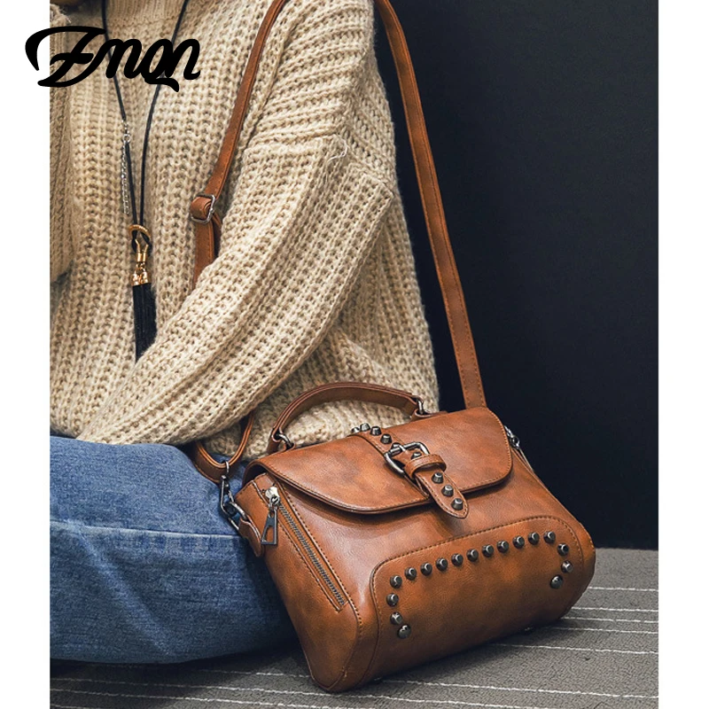 ZMQN Crossbody Bags For Women 2019 Shoulder Bags Female Vintage Leather Bags Women Handbags Famous Brand Rivet Small Ladies A522