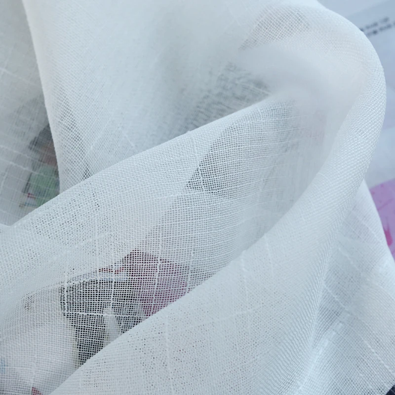 Fuax Linen White Tulle Curtains for Kids Bedroom Soft Cross Pattern Voile Curtains for Living Room Treatment Voile Tulle 5