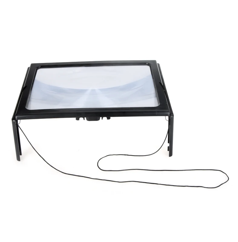 

Ultrathin A4 Full Page Large PVC Magnifier 3X Foldable Magnifying Glass Loupe Hands Free for Reading with 4 LED Lights