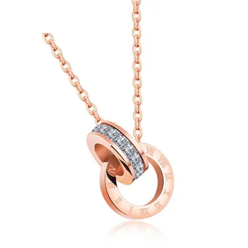 

Fashion Rose Gold Color Rhinestone Stainless Rome Drill Short Necklace Pendant Female Korean Titanium Necklaces for Women B0077