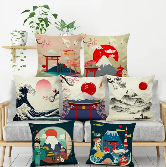 

Japanese ukiyo-e Neck Body Pillowcase Linen Bed Travel Pillows Cover Couch Seat Cushion Throw Pillow Home Decoration Gift