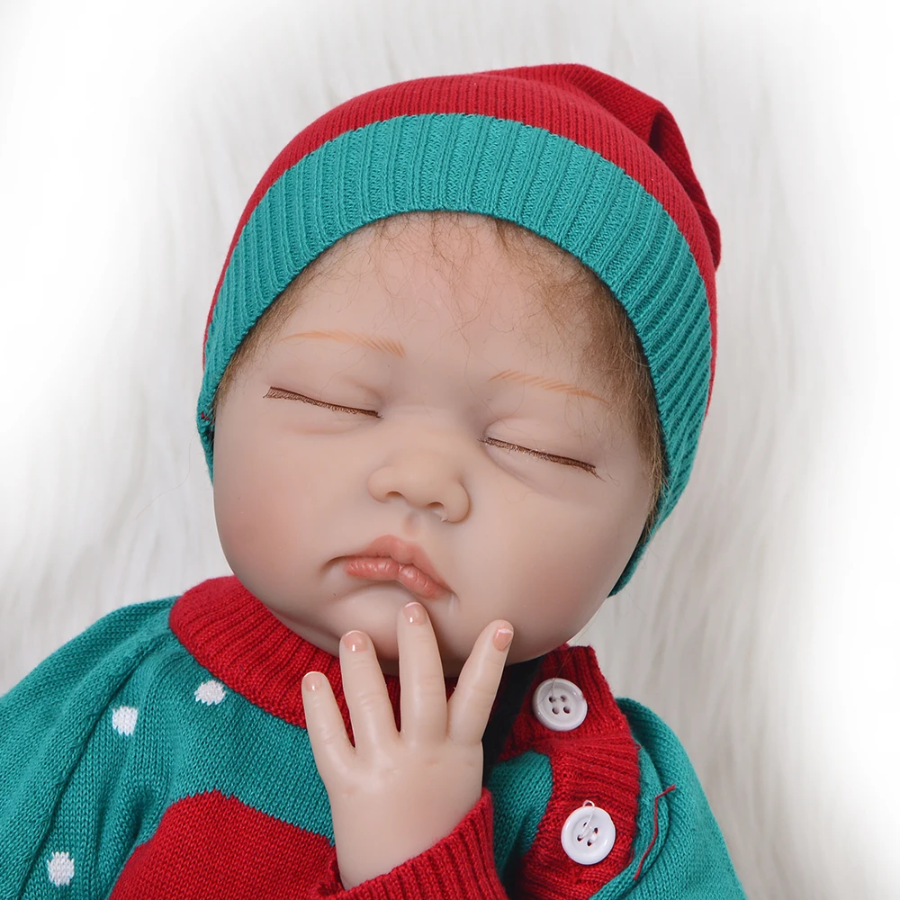

Simulation Sleeping 22 inch Babies Reborn Dolls Toy Silicone Vinyl Newborn Baby Doll Wear Xmas Clothes Fashion 2017 Kids Gifts
