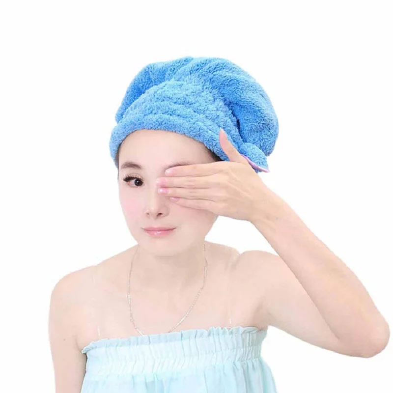 Mosunx бизнес милый бантик коралловый флис полотенце тюрбан для сушки волос шапка банный халат головной убор - Цвет: Синий
