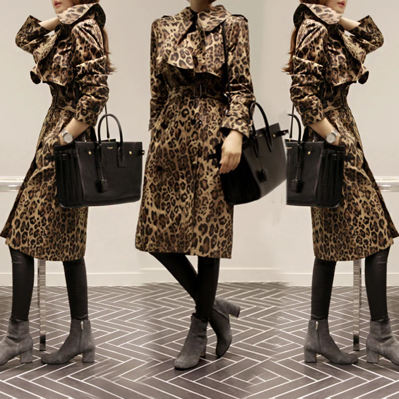 SuperAen Осенняя Новая женская ветровка с леопардовым принтом, размер плюс, хлопковый модный Тренч, пальто для женщин, дикое пальто для женщин