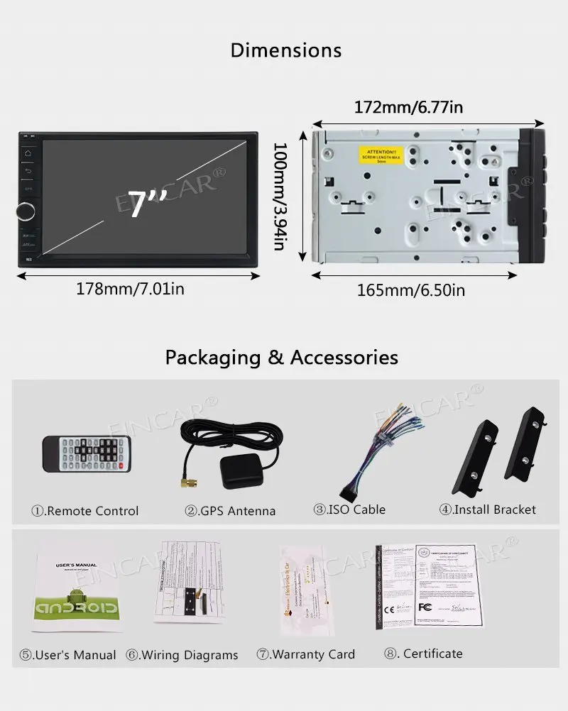 Top 7 inch Android 7.1 car audio, no DVD, Hd 1080p, GPS navigation, WiFi 3G/4G network, USB SD mirror link wireless reversing camera 5