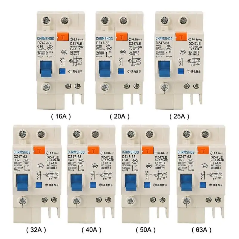Dz47le-63 RCCB 1P выключатель остаточного тока бытовой защита от утечки электроэнергии защита от короткого замыкания защита от перегрузки