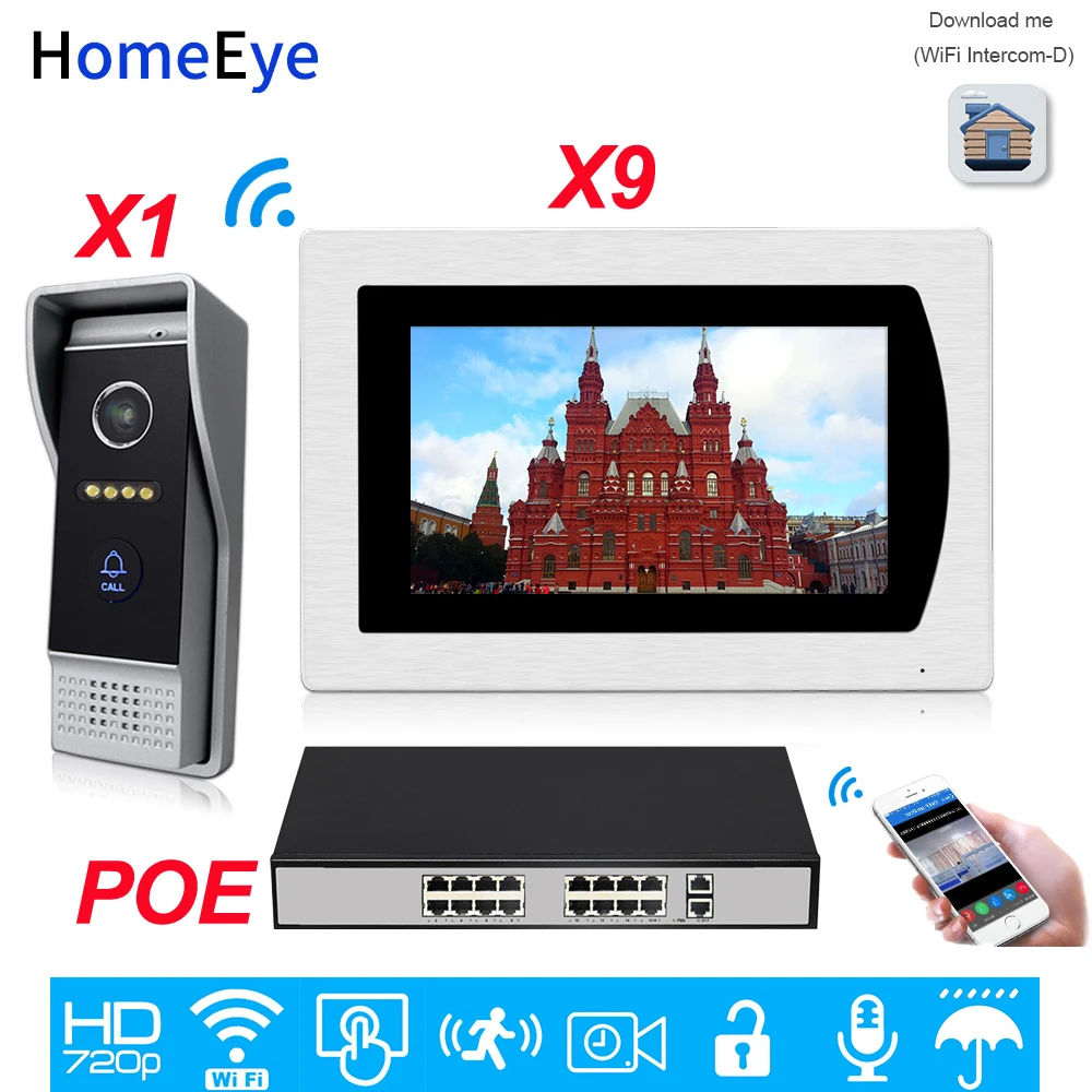 IP Video Door Phone Wifi Video Intercom Smart Phone App Unlock Home Access Control System 1-9 Motion Detection 7'' Touch Screen