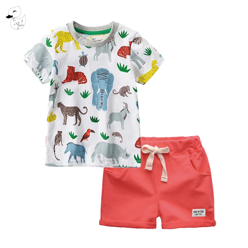 BINIDUCKLING Toddler Kids Clothes Sets Animal Printed T-shirts Shorts Summer Basic Cotton Boy Outfits Children's Clothing | Детская