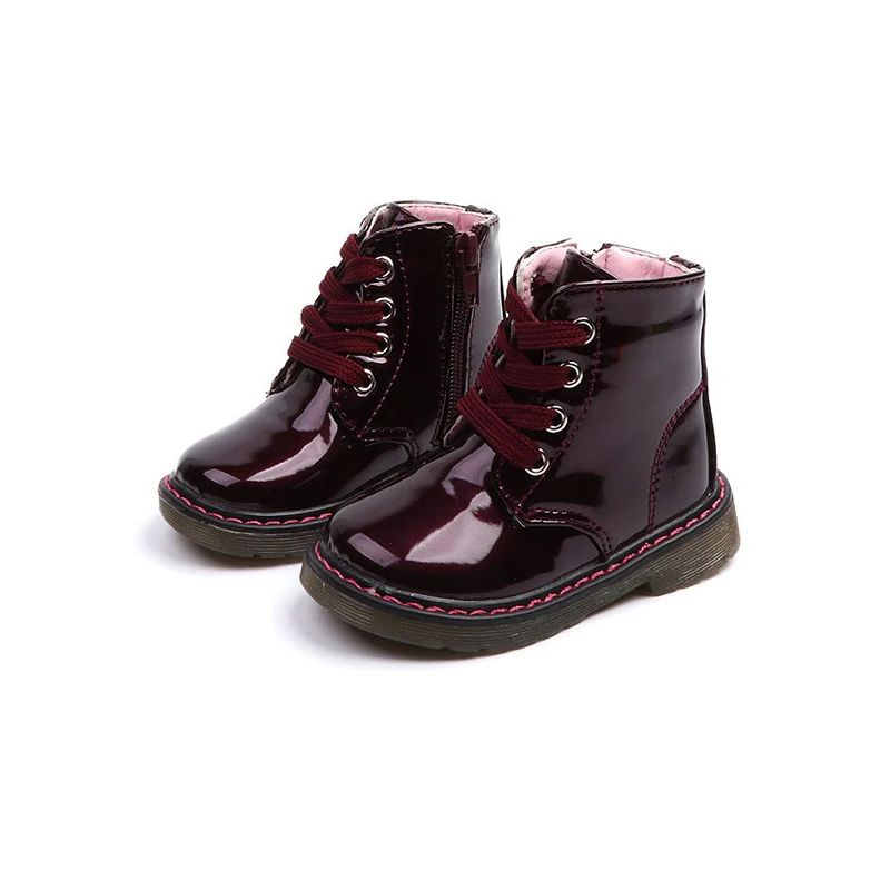 

KEYI TODO Lacquer Girl Boots Spring Fall 2018 New Soft bottom anti-skid zip baby Boots girl Martin Boots boy princess Boots B90