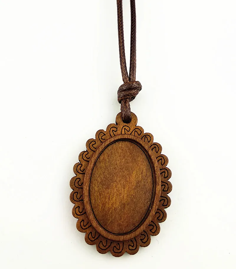 

5pcs Brown blank ellipse wood base settings pendant trays fit 18X25mm 25X35mm cabochon for necklace making jewelry accessories