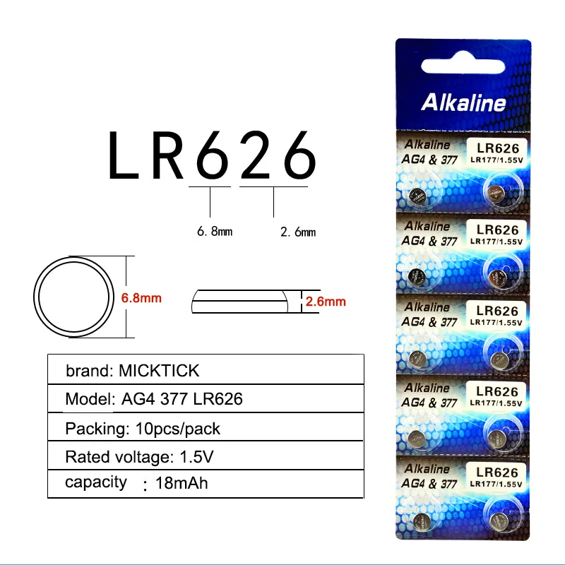 10 шт. 1 карта AG4 кнопочные батарейки 1,55 в LR626 LR66 377 SR626SW 177, игрушки для мобильных часов, дистанционная камера