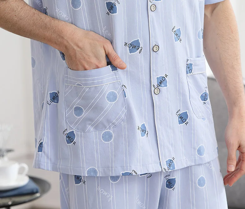 CherLemon Хлопковая пижама Мужская классическая домашняя одежда с рисунком лимона Мужская Летняя трикотажная пижама с коротким рукавом с длинными штанами